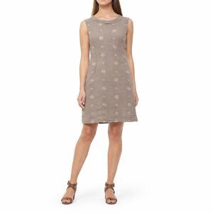 LINA TOMEI Italy Linen Embroidered Dot Sleeveless Shift Dress Lagenlook Taupe S
